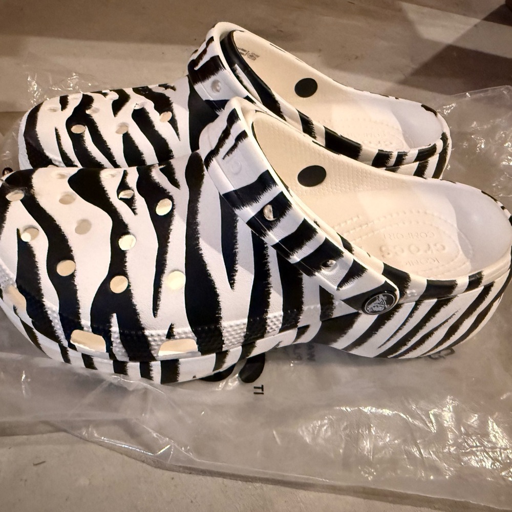 Crocs Black And White Zebra Pattern Clogs - image 1